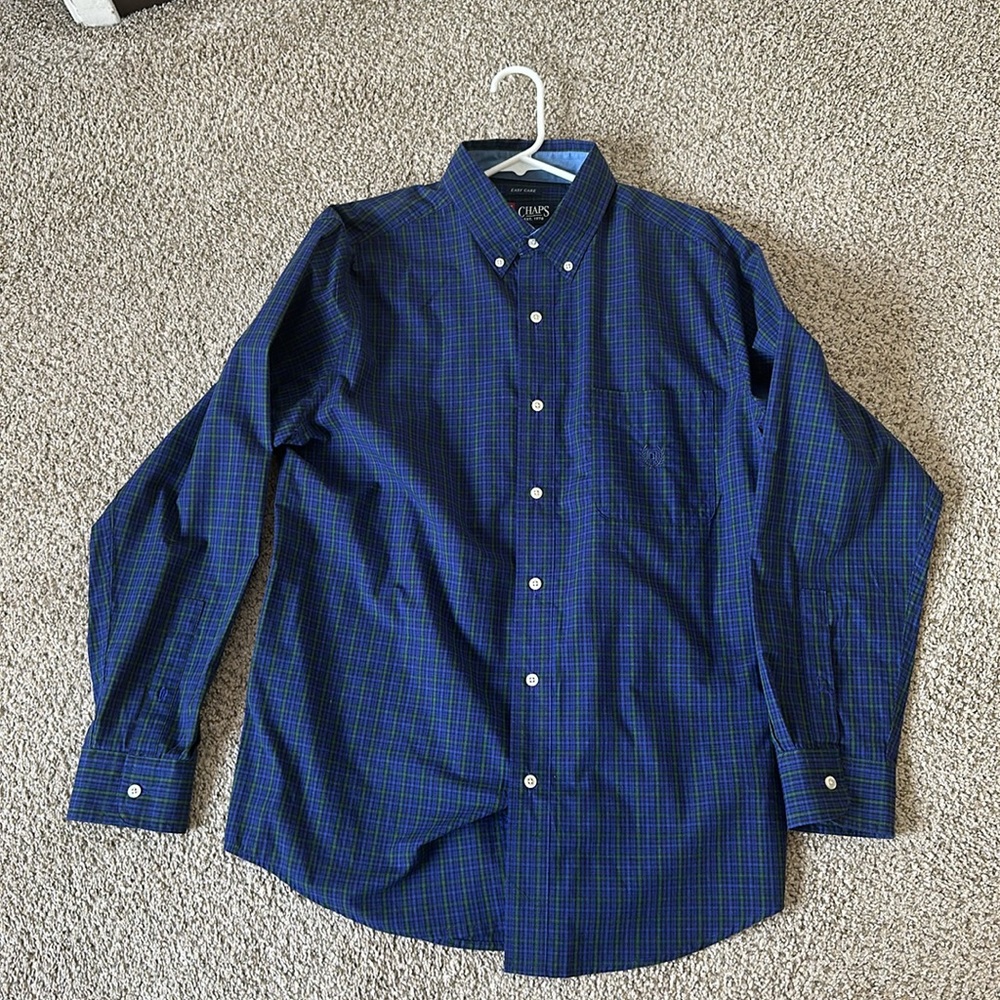 Chaps Men’s Medium Blue/Green Checkered Dress Shirt